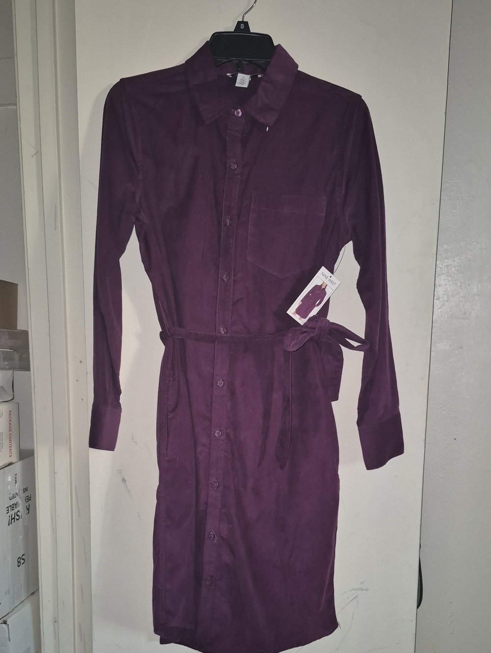 Women's Long Sleeve Shirt Dress with Waist Tie - Nine West Size Small